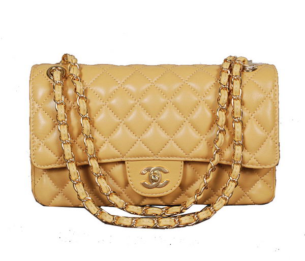 Chanel 2.55 Series Classic Flap Bag 1112 Apricot Sheep Leather Gold