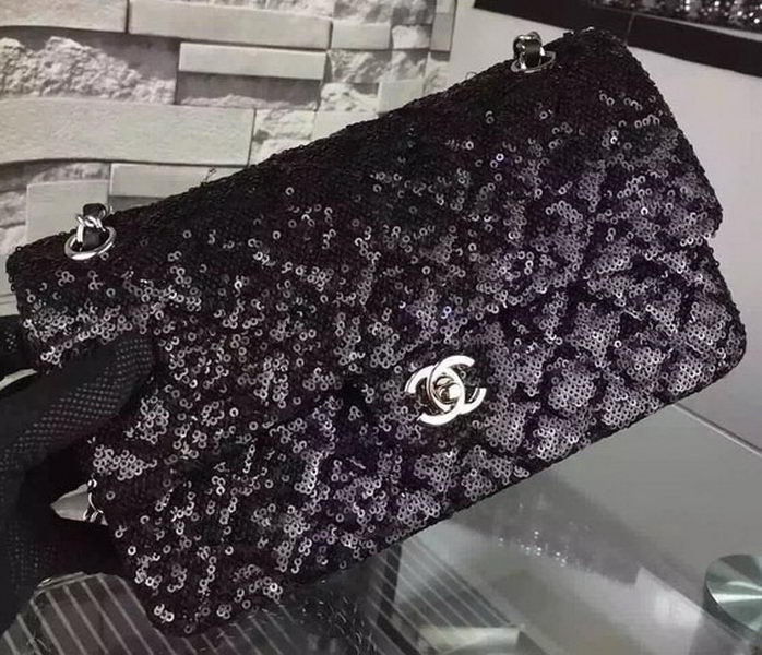 Chanel 2.55 Series Flap Bag Original SEQUIN A1112 Black