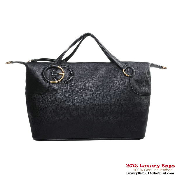 Gucci 309529 A7MPT 1000 Twill Black Leather Top Handle Bag
