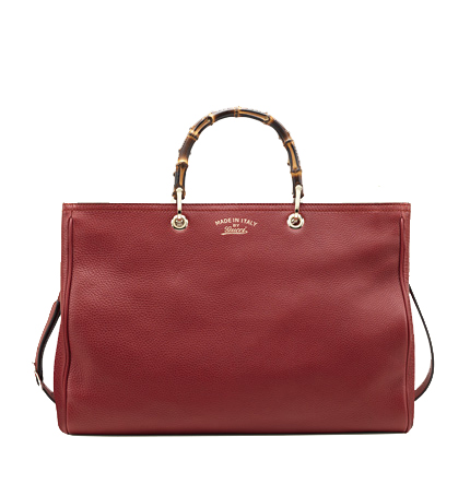 Gucci Bamboo Shopper Leather Tote Bag 323658 Red