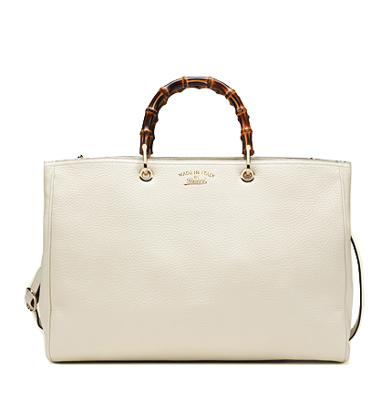 Gucci Bamboo Shopper Leather Tote Bag 323658 White