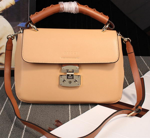 Gucci Clafskin Leather Top Shoulder Bag 387652 Apricot