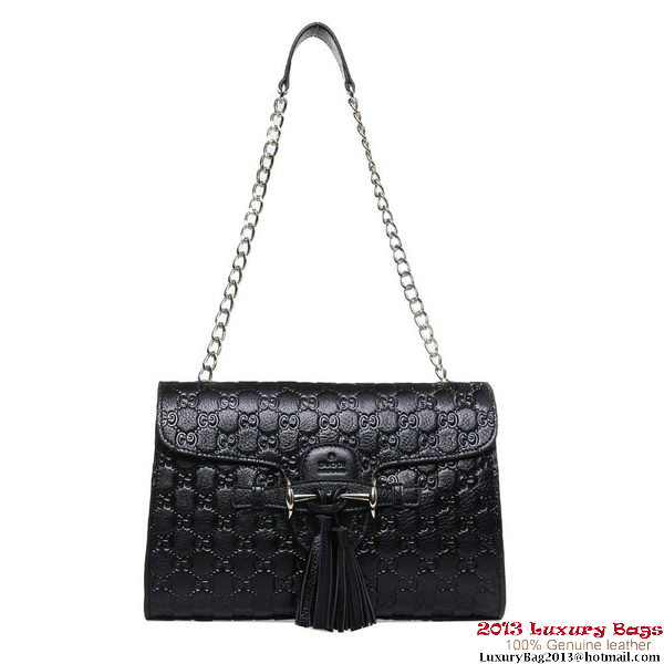 Gucci Emily Guccissima Leather Chain Shoulder Bag 295403 Black