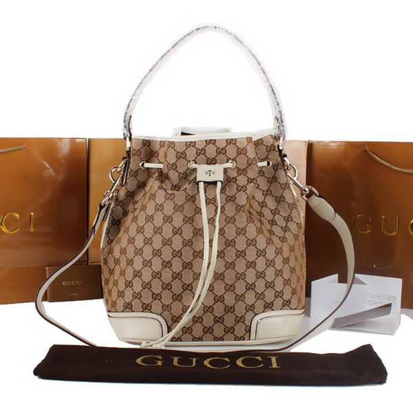 Gucci GG Drawstring Sling Shoulder Handbag 179019 OffWhite