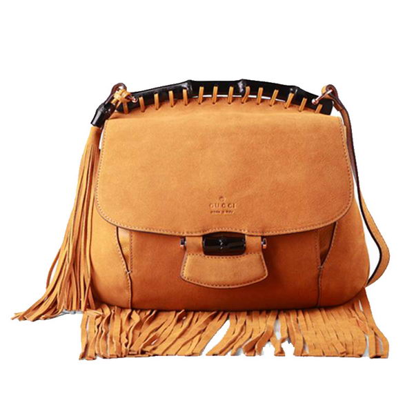 Gucci Nouveau Fringe Suede Leather Shoulder Bag 347102 Wheat