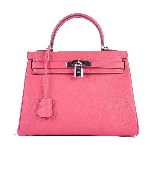 Hermes Kelly 28cm Shoulder Bags Rosy Grainy Leather Silver