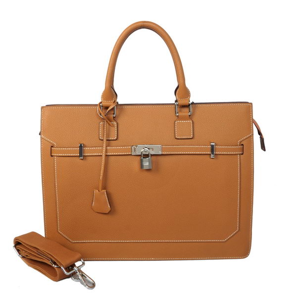 Hermes Mens Kelly Briefcase Calf Leather H5229 Camel