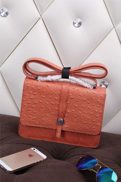 Hermes Ostrich Leather Flap Shoulder Bag H8075 Orange