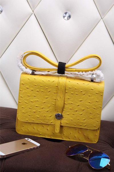 Hermes Ostrich Leather Flap Shoulder Bag H8075 Yellow