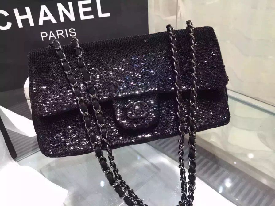 borse Chanel Flap pelle di capra ricamato Paillettes A94291 Nero