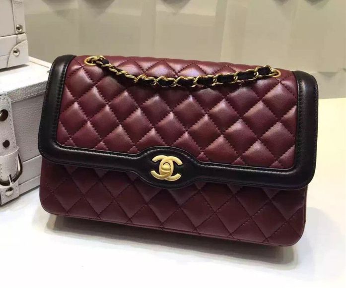 Chanel BICOLORE borse LAMBSKIN FLAP A91022 Grigio / Rosso