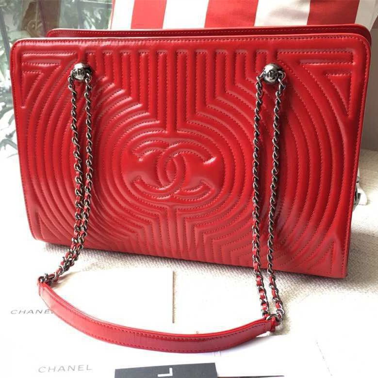 Chanel grandi geometriche borse Wa x y vitello Shopping spalla Red /