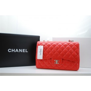 Arancione Rosso Chanel A47600 Jumbo Flap Bag Con Hardware Argent