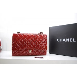 Borse Chanel A47600 Flap In Pelle Verniciata Rossa Maxi Con Silv