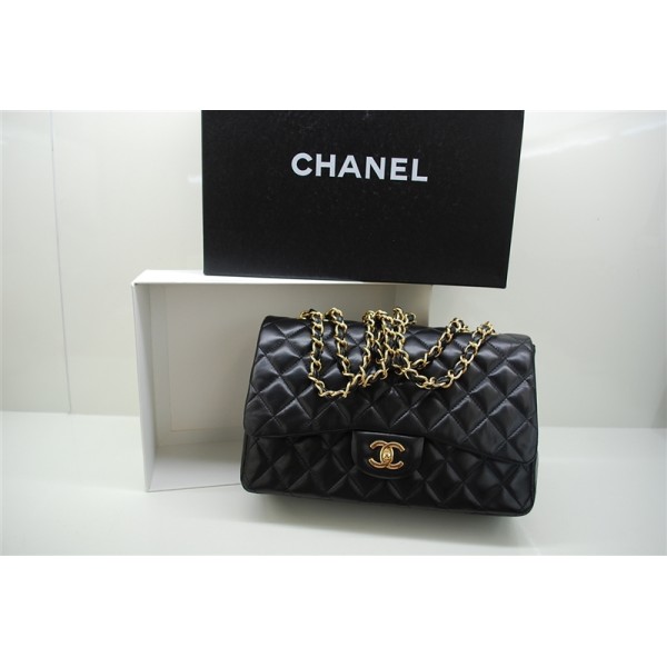 Borse Chanel A47600 Flap Pelle Di Agnello Nero Con Hardware Oro