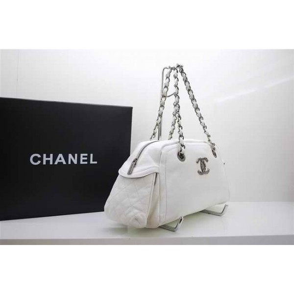 Borse Chanel A47977 Bowling In Pelle Caviale Bianco
