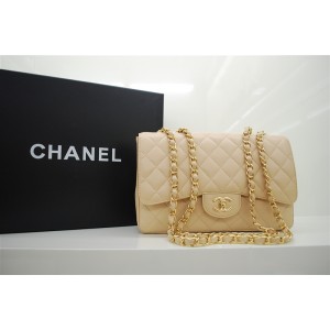 Chanel 2010 Jumbo Flap Borse Caviar Leather Beige Con Oro Hw