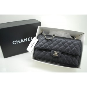 Chanel A01112 Nero Caviar Flap Borse In Pelle Con Hardware Argen