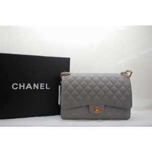 Chanel A47600 Maxi Flap Borse In Pelle Grigio Con Oro Hw