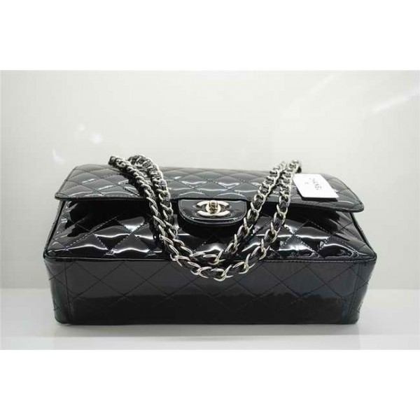 Chanel A47600 Vernice Nera Flap Borse Maxi Con Silver Hw