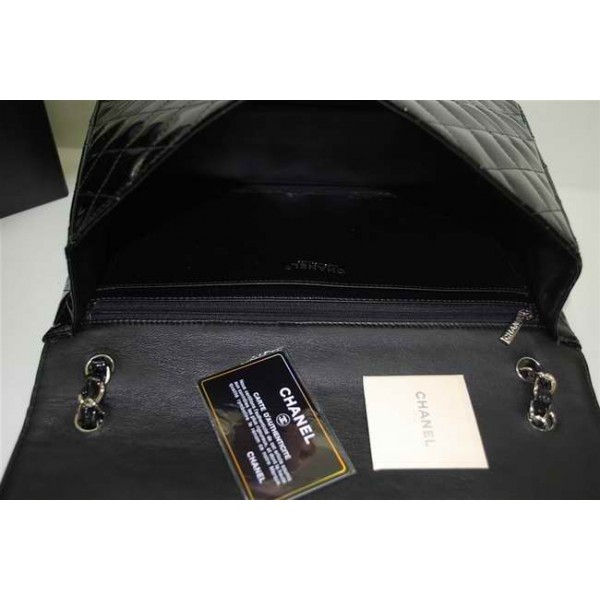 Chanel A47600 Vernice Nera Flap Borse Maxi Con Silver Hw