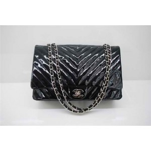 Chanel A48184 Classic Chevron Quilted Flap Borse In Vernice Nera