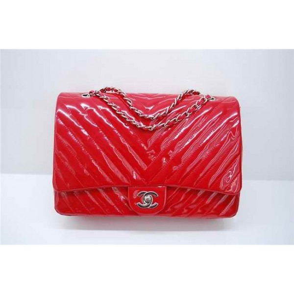 Chanel A48184 Classic Chevron Quilted Flap Borse In Vernice Ross