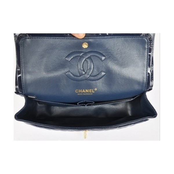 Borse Chanel Flap A01112 In Vernice Blu Scuro Con Oro Hw