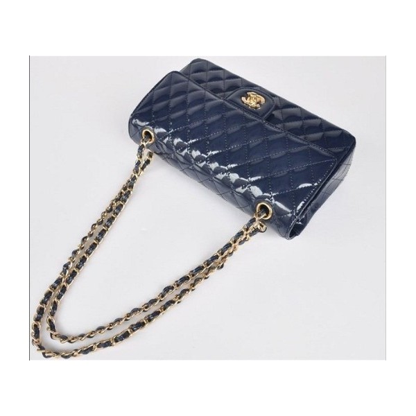 Borse Chanel Flap A01112 In Vernice Blu Scuro Con Oro Hw