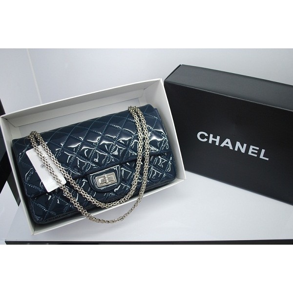 Chanel 2011 Blue Patent Flap Borse In Pelle Con Silver Hw