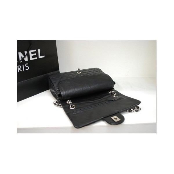 Chanel 255 Flap Bag In Pelle Caviar Black Classic Con Shw