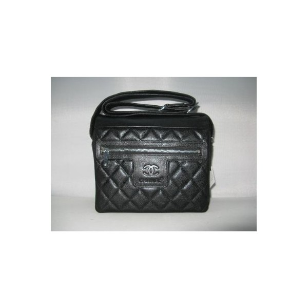 Chanel Quilted A48616 Caviar Black Leather Messenger Borse
