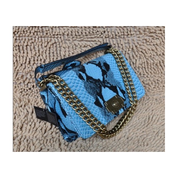Nuovo Chanel 2011 Blue Snake Leather Flap Bag Veins