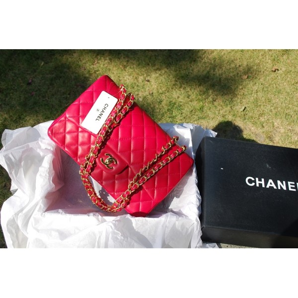 Trapuntato Chanel 2011 Rose Red Borse Flap Pelle Di Agnello Con