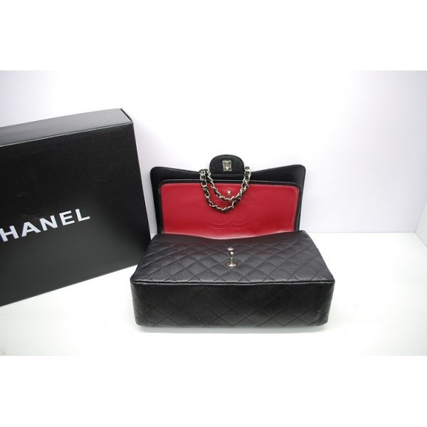Chanel 2012 Borse Maxi Flap In Pelle Nera Caviale Con Shw In