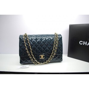 Chanel 2012 Dark Blue Patent Flap Borse In Pelle Con Ghw Maxi