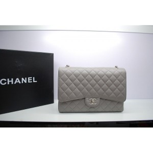 Chanel 2012 Grigio Caviar Leather Flap Borse Maxi Con Shw
