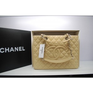 Chanel A50995 Beige Caviar Shopping Borse In Pelle Con Gst Ecs