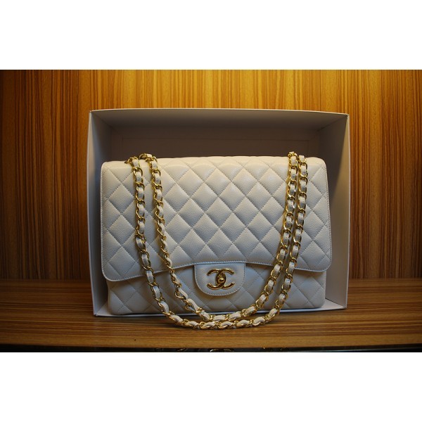 Chanel White Caviar Leather Flap Borse Maxi Con Ghw 2012