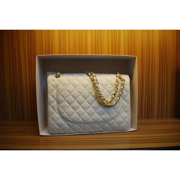 Chanel White Caviar Leather Flap Borse Maxi Con Ghw 2012