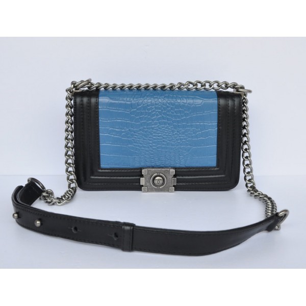 Chanel A67064 Boy Blu & Nero Croc Veins Leather Flap Borse