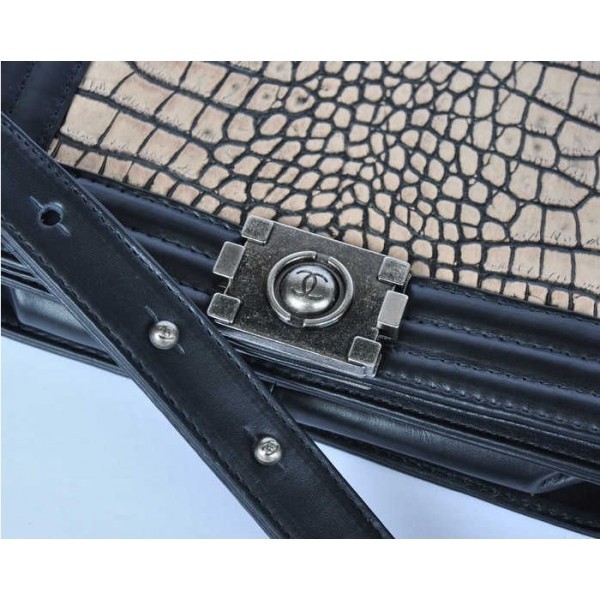 Chanel A67064 Flap Boy Borse Croc Veins Leather Albicocca & Nero