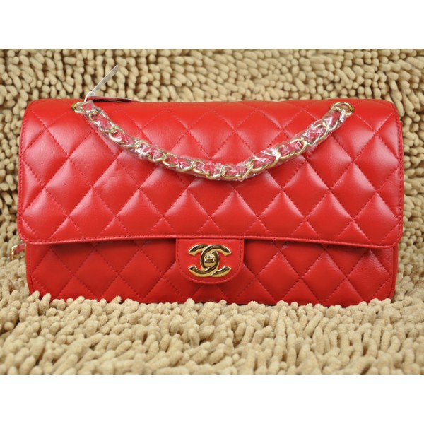 Borse Chanel Flap A01113 Agnello Rosso Con Hardware Oro