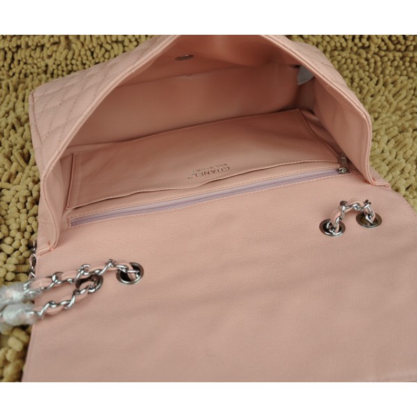 Chanel Pink Grain Leather Flap Borse Jumbo A28600 Con Silver Hw