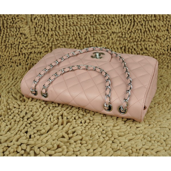 Chanel Pink Grain Leather Flap Borse Jumbo A28600 Con Silver Hw