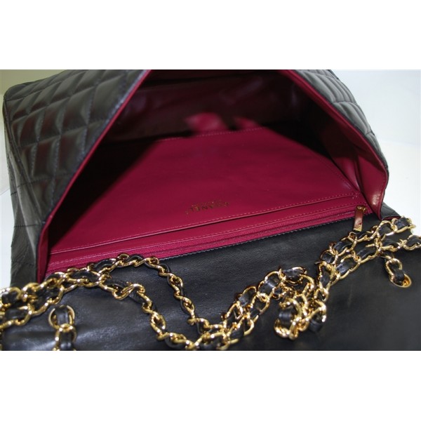 Chanel A47600 Flap Borse Pelle Di Agnello Nero Con Maxi Oro Hw