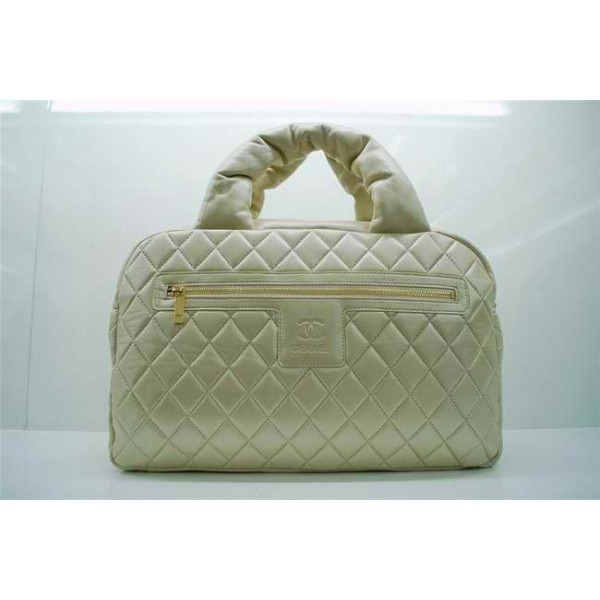 Chanel Quilted Borse Bowling In Pelle Beige Brillante A47937