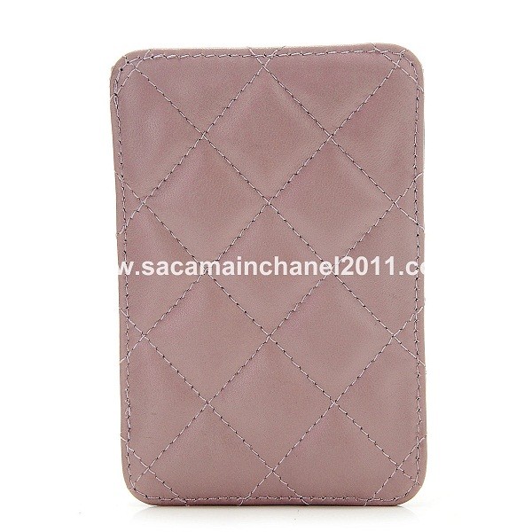 Chanel Quilted Iphone Holder A65060 Viola Rosa Agnello