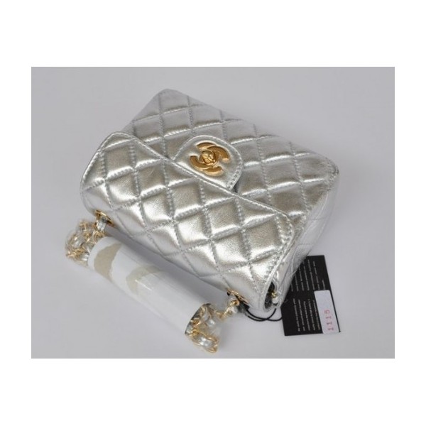 Argento Borse Chanel Flap Classic Mini Agnello Con Oro Hw