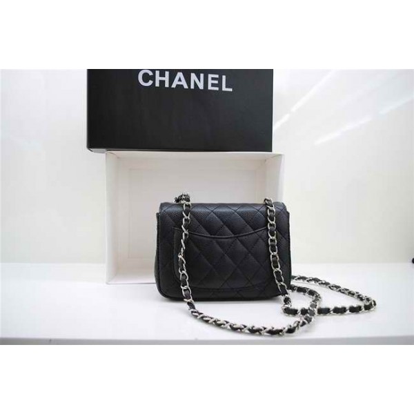 Borse Chanel 2010 Mini Flap In Pelle Nera Caviale Con Ecs